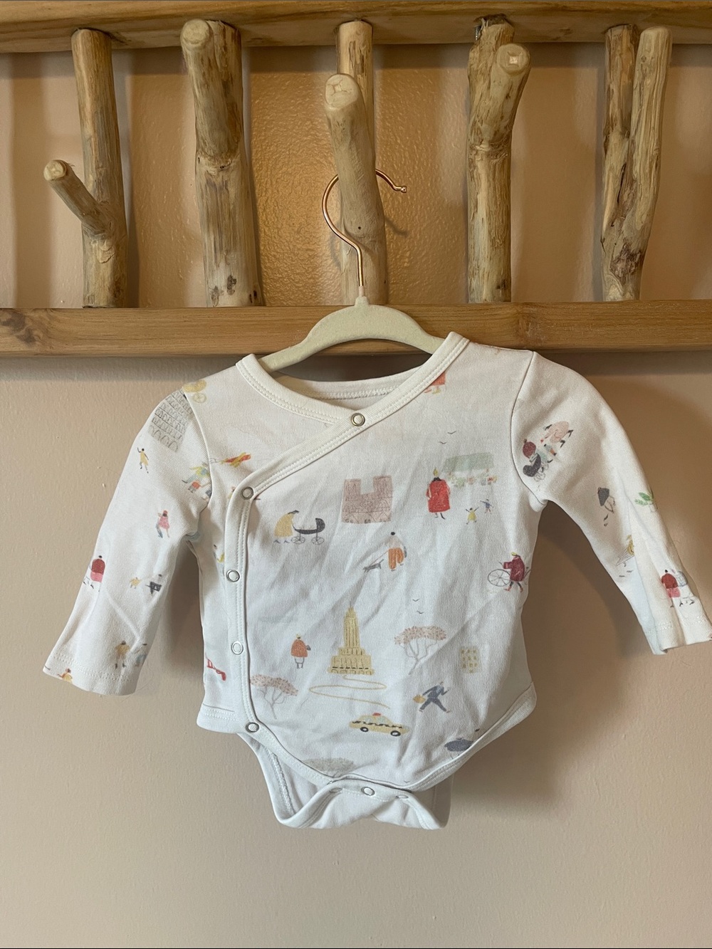 Baby Long-Sleeve One-Piece Bodysuit in White with City Print